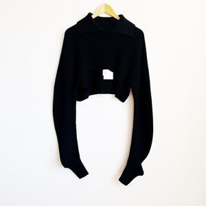 COS ultra cropped black knit collared long sleeve sweater